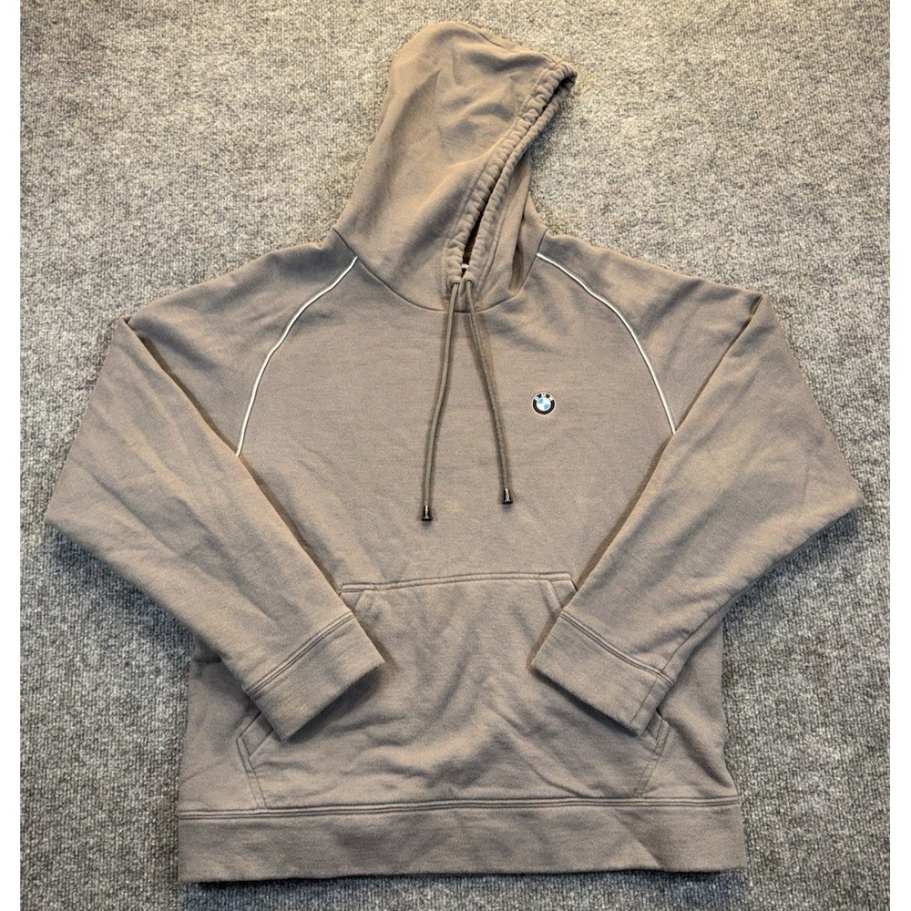 BMW Hoodie Men's Size Medium Gray Pullover Embroidered Logo Pocket